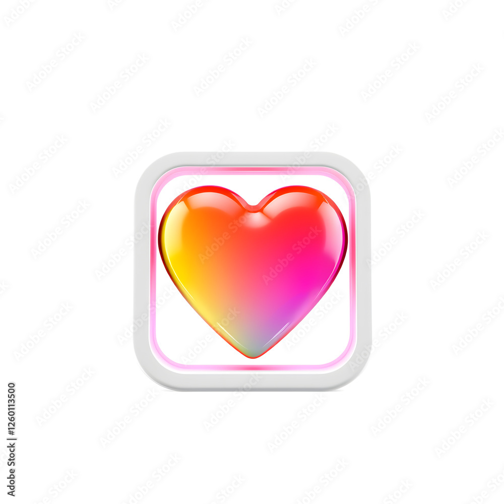 Heart with Rainbow Colors Inside Square Icon 3D Render isolated white background. 3d illustration. Generative AI