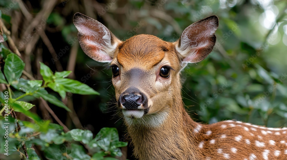 Fawn in Lush Forest. Possible use Nature documentary, wildlife photography Fawn in Lush Forest. Possible use Nature documentary, wildlife photography