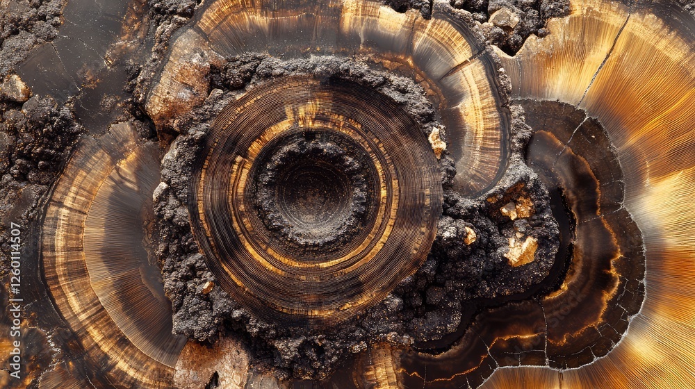 Fototapeta premium A close-up of tree rings on a cross-section of wood, displaying intricate patterns and textures.