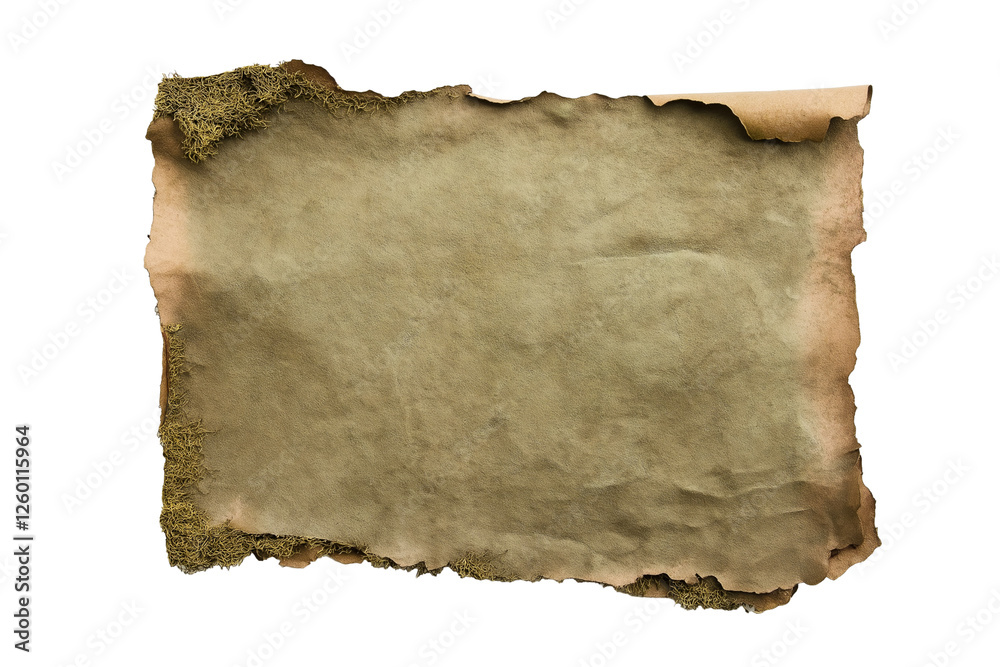 Obraz premium Faux-moss-covered paper with earthy texture isolated on transparent white background