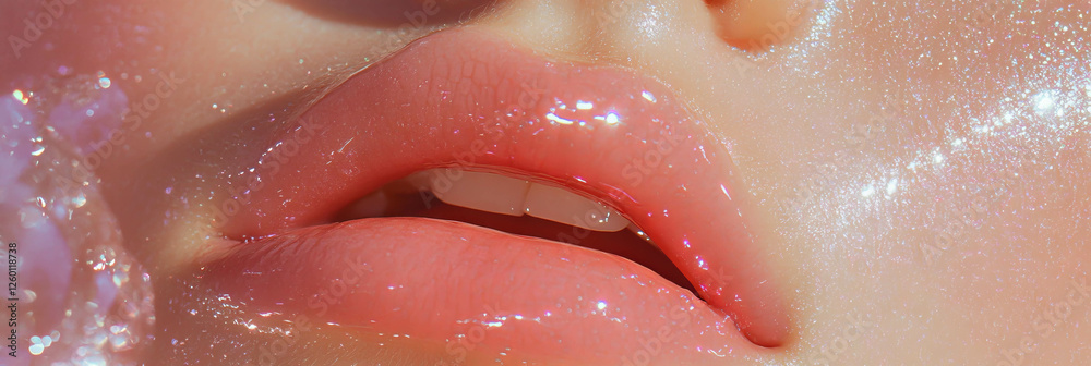 Obraz premium Smooth bubblegum pink gel texture with playful matte finish on lips