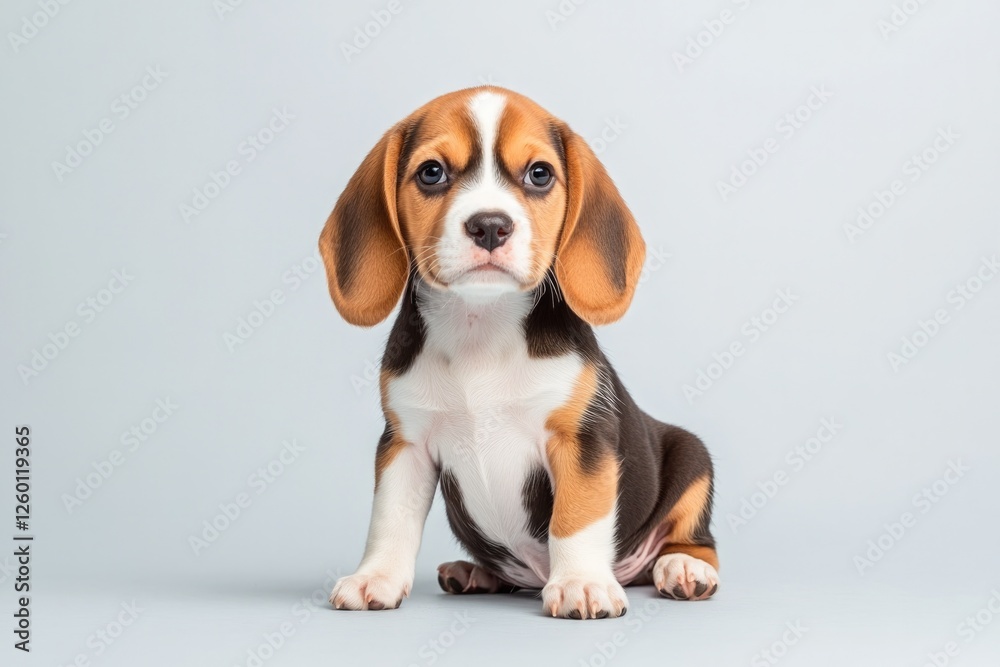 Cute beagle puppy sitting gracefully against soft pastel backdro Cute beagle puppy sitting gracefully against soft pastel backdro