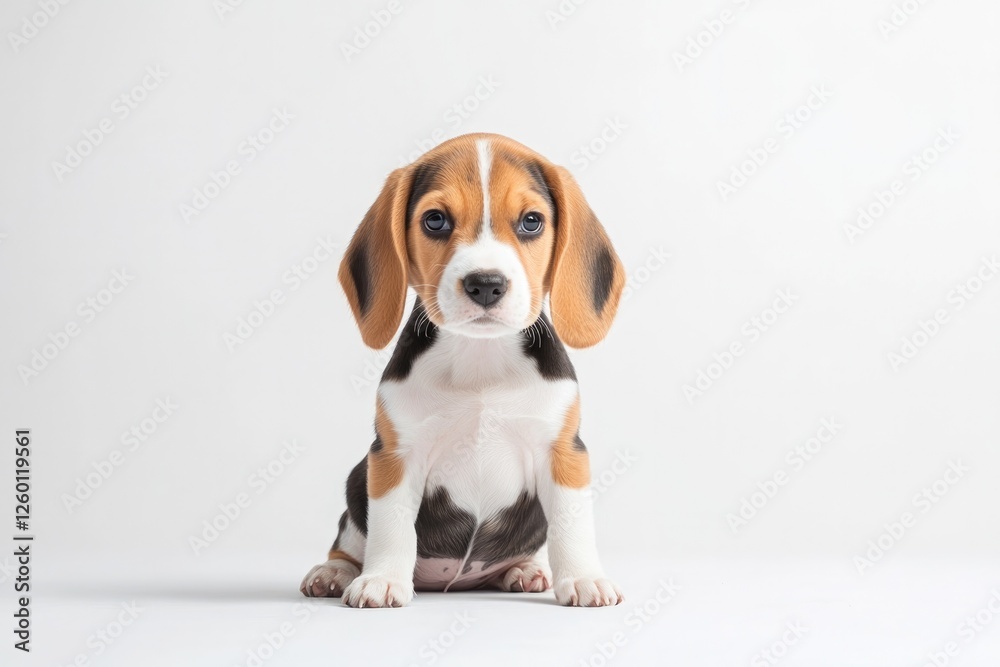 Playful puppy with expressive eyes sits on clean background, rad Playful puppy with expressive eyes sits on clean background, rad
