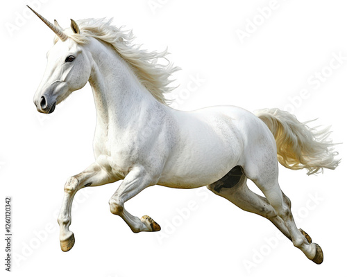 majestic unicorn galloping gracefully, showcasing its flowing mane and shimmering coat. This mythical creature embodies beauty and elegance in motion
