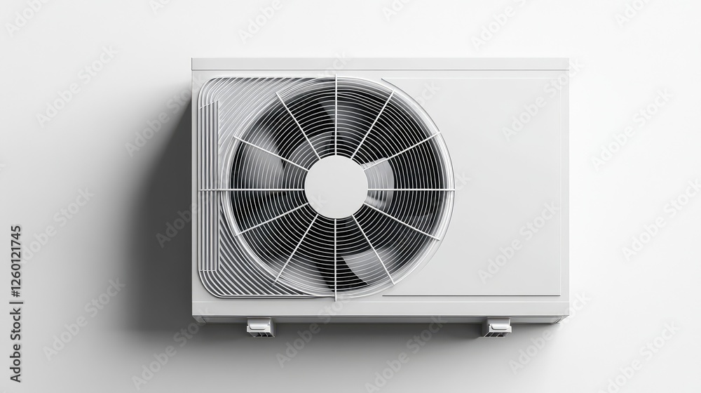A high-efficiency air conditioning unit installed on the wall, with surrounding space for custom content. A high-efficiency air conditioning unit installed on the wall, with surrounding space for custom content.