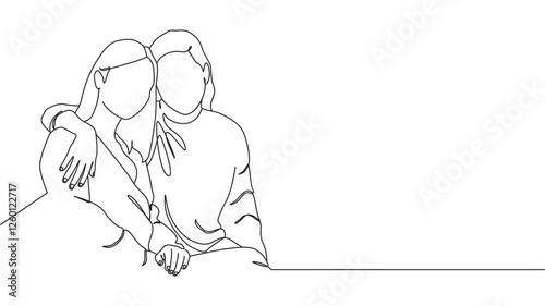 Siblings day line art style vector illustration. A brother and sister are sitting together in line art style eps 10