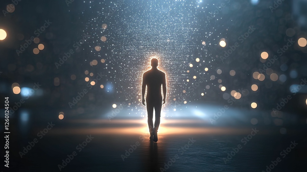 Man walking in busy street data extraction scene urban environment digital concept futuristic viewpoint Man walking in busy street data extraction scene urban environment digital concept futuristic viewpoint