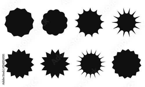 Abstract elements with jagged edges. Zig zag wavy edge starbust circle shapes icon set. Vector illustration