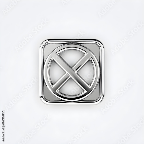 Metallic 3D image of chrome-plated silver-plated forbidden icon. Generative AI