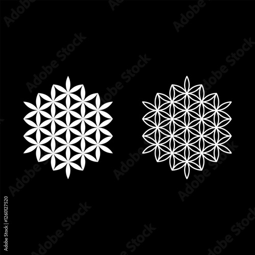 Flower of life Sacred geometry set icon white color vector illustration image solid fill outline contour line thin flat style