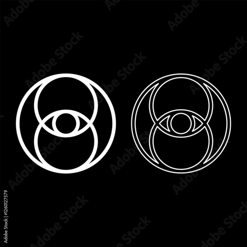 Vesica piscis eye gold sacred geometry symbol set icon white color vector illustration image solid fill outline contour line thin flat style photo