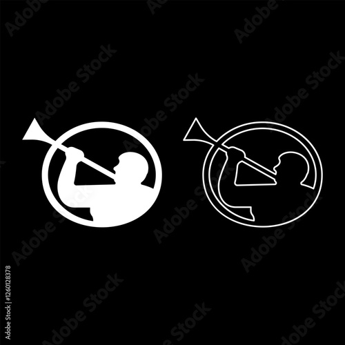 Mormon symbol Church of Jesus Christ of Saints of Last Days Angel of Mormonism sign Moroni religion Morony man blowing trumpet silhouette set icon white color vector illustration image solid fill  photo