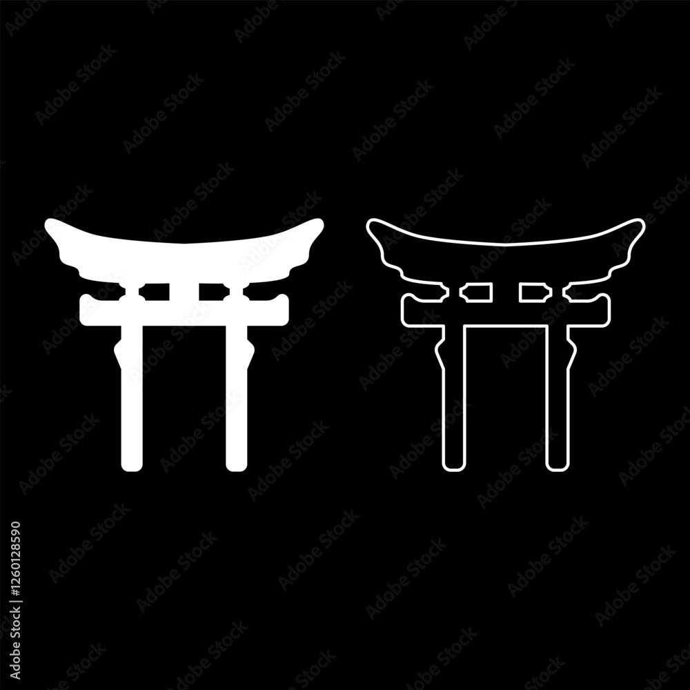 Φωτογραφία Torri gate symbol Shinto Japanese Arch Asian Toria travel concept set icon white