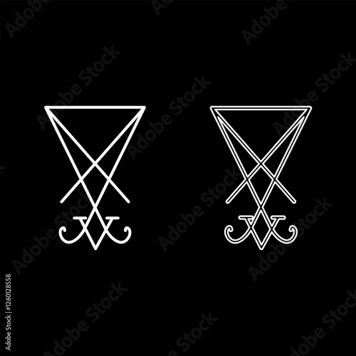 Lucifer's sign seal Satan Lucifer symbol set icon white color vector illustration image solid fill outline contour line thin flat style