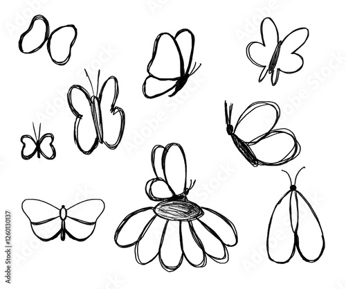set of doodle butterflies 