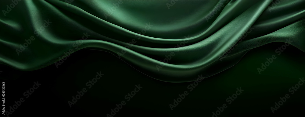 Fototapeta premium Emerald silk drapes, dark background