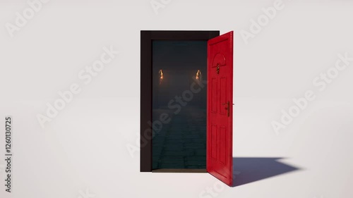 Opening a virtual door, stepping into a new world, 3D animation
