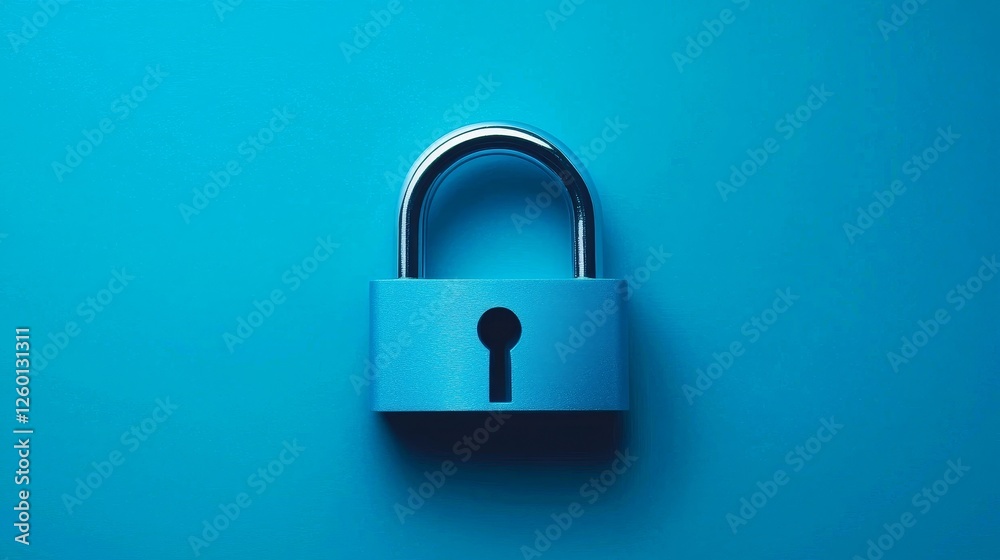 Blue Padlock on a Blue Background, Security ,Protection Blue Padlock on a Blue Background, Security ,Protection