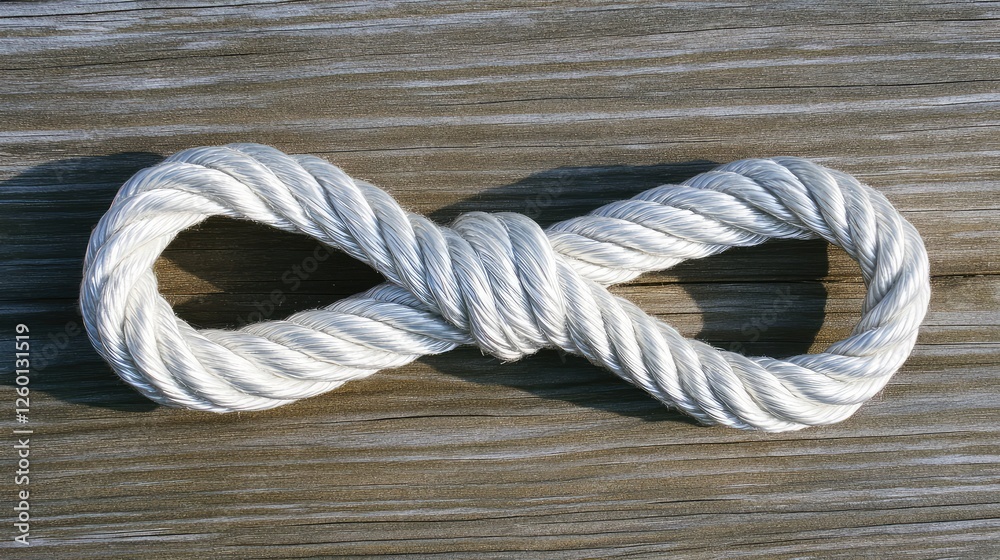 Obraz premium A rope tied securely in a knot on a wooden surface, symbolizing connection, stability, and support.