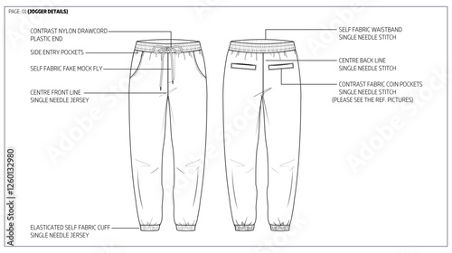 Women Terry Fleece Jogger Fashion Design Technical Tech Pack. 