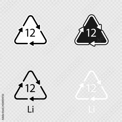 Battery recycling symbol 12 Li set. Vector illustration