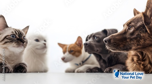 Pets, studio, white background, friendship, gazing, adoption,  National Pet Day