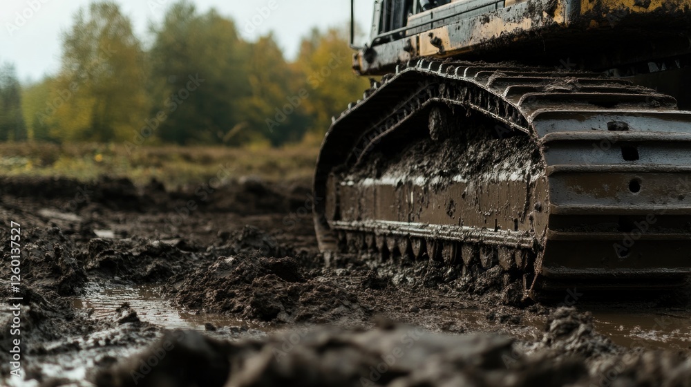 Fototapeta premium Mud Covered Tractor Tracks In A Rural Setting