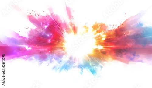 Abstract Explosion of Colors on white & transparent photo