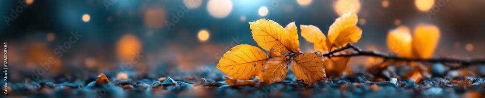 Autumn leaves rest on a tranquil forest floor under soft, shimmering light Autumn leaves rest on a tranquil forest floor under soft, shimmering light