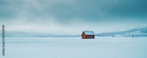 Tiny Cabin Charm   A minimalist, tinyhome cabin in a vast snowy landscape photo