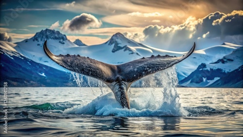 Antarctic humpback whale's deep dive captured in a vintage underwater photograph, showcasing ocean wildlife.