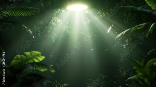 Ai machines interacting with dense jungle environment tropical forest digital natural light fantasy concept