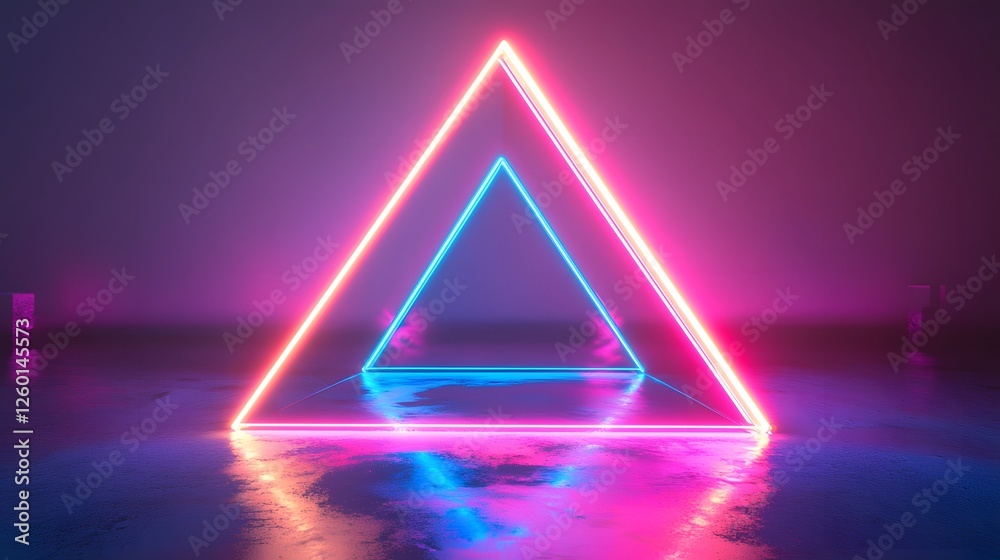 a neon triangle with a blue and pink light inside