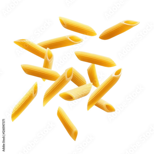 Falling Italian rigatoni pasta, isolated  on a transparent background