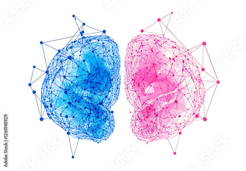 Futuristic Human Brain with Radiant Neural Links on white & transparent photo