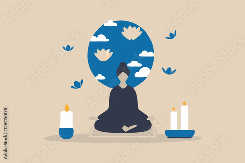 yoga girl with candles sitting with relax Calm teenage girl meditating