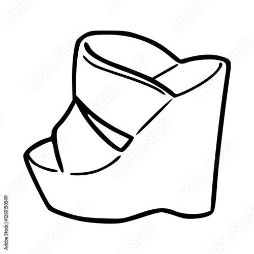 a black and white drawing of a fashionable footwear in outline style for coloring pages