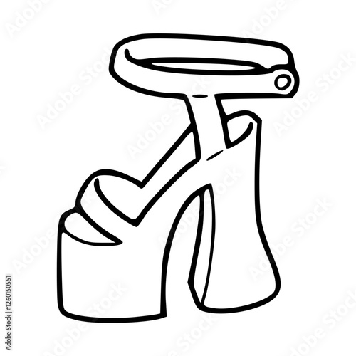 a black and white drawing of a fashionable footwear in outline style for coloring pages