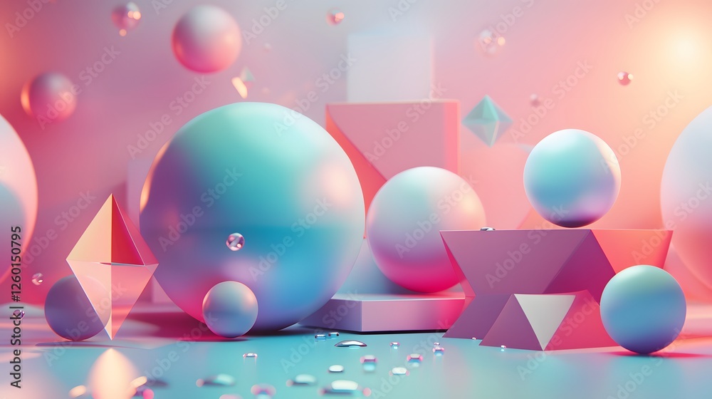 a bunch of colorful balls and shapes on a pink background