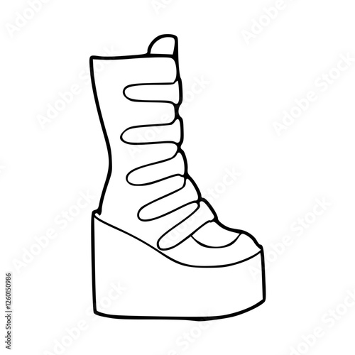 a black and white drawing of a fashionable footwear in outline style for coloring pages