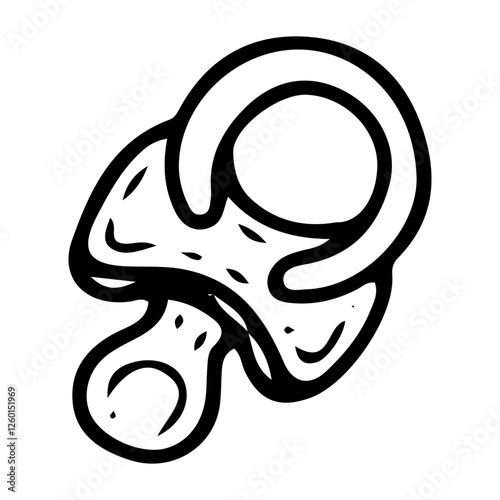 Baby pacifier side view. Hand drawn doodle. Item for newborns to suck on. For a small child. Childhood. Vector line art illustration.