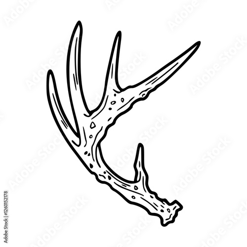 a black and white drawing of a deer antler in outline style