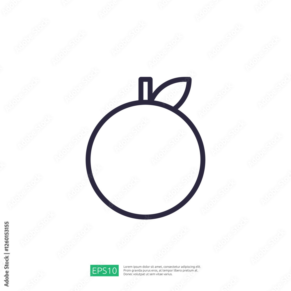 Simple Line Icon Of Orange Fruit With Leaf On White Background Simple Line Icon Of Orange Fruit With Leaf On White Background