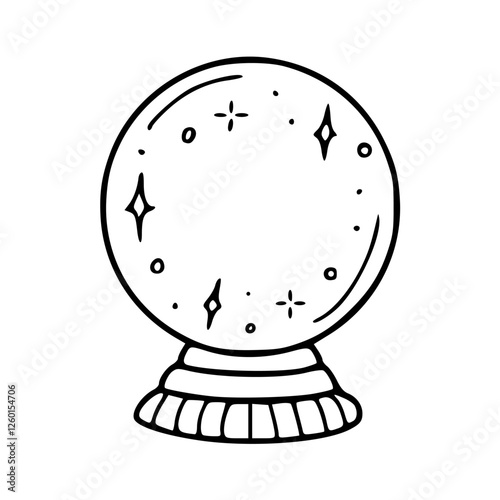 a line art cartoon drawing of fortune teller's crystal ball