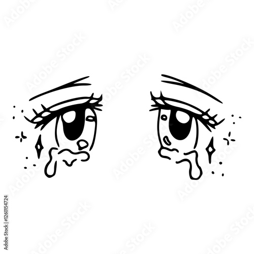 a black and white drawing crying eyes of the anime girl