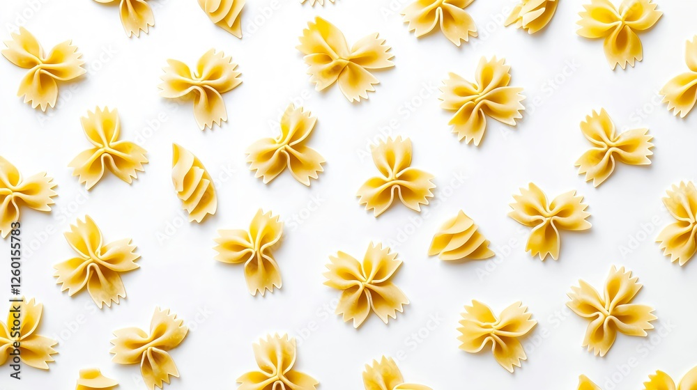 Delicate Farfalle Pasta in a Pattern on White Background Delicate Farfalle Pasta in a Pattern on White Background
