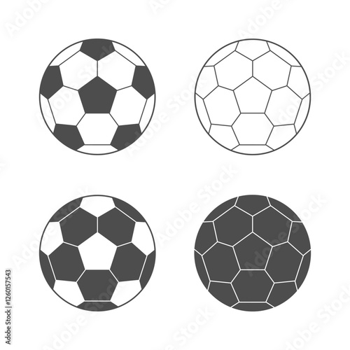 Football balls graphic icons set. Soccer balls signs isolated on white background. Vector illustration