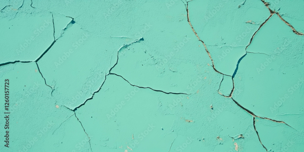 Fototapeta premium Mint green wall texture with cracked plaster and subtle grunge details