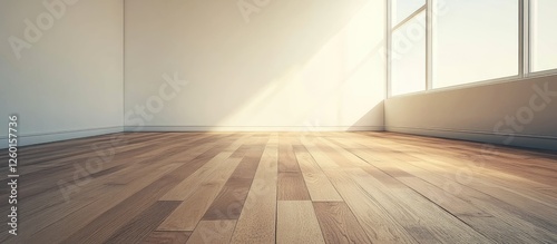 Wallpaper Mural Spacious minimalist room with wooden flooring illuminated by sunlight, featuring clear walls and large windows, emphasizing simplicity and tranquility. Torontodigital.ca