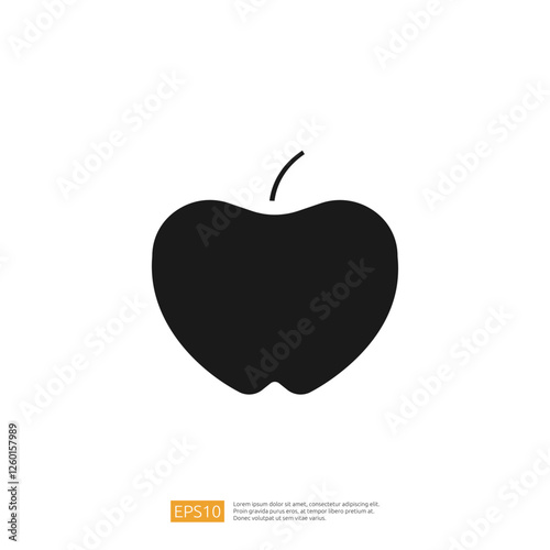 Simple Black Silhouette of an Apple on a White Background